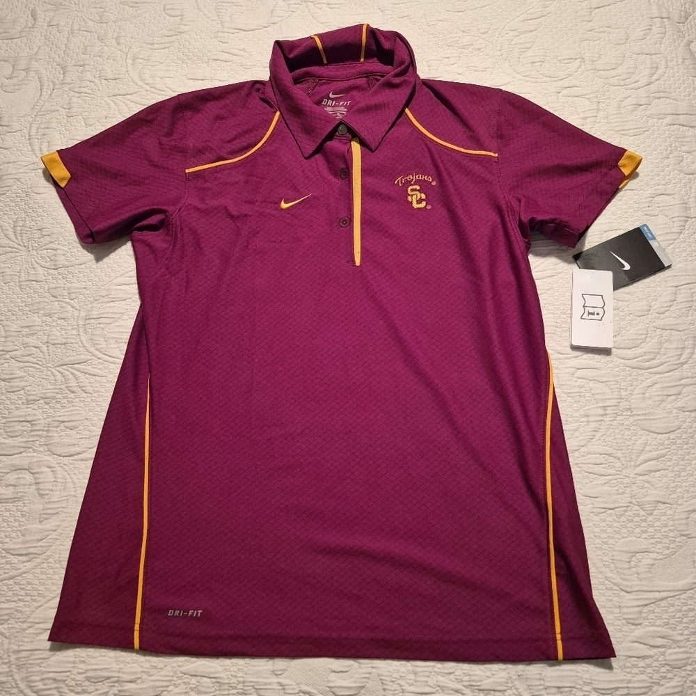 Nike women's Medium USC Trojans burgundy & yellow short sleeve polo shirt NWT